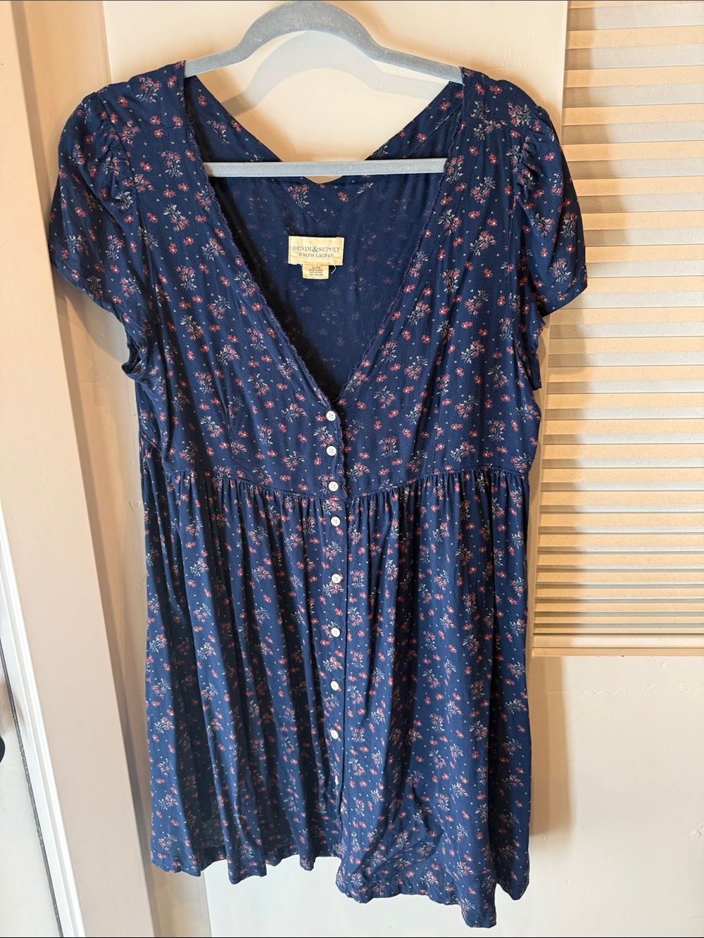 Denim & Supply Ralph Lauren Navy Micro-Floral Button Midi Dress